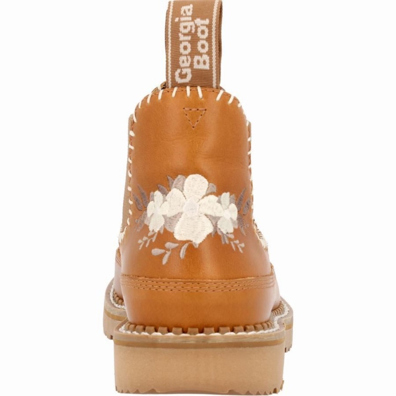 Chaussure Travail Georgia Boot Giant Romeo Floral Embroidered Femme Marron | UIGXZJM-03