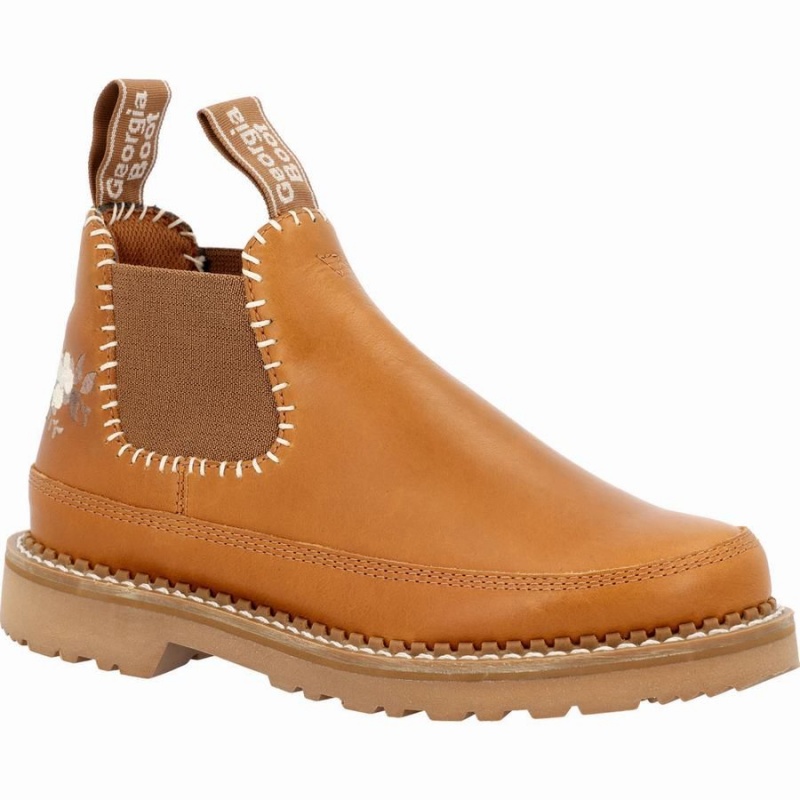 Chaussure Travail Georgia Boot Giant Romeo Floral Embroidered Femme Marron | UIGXZJM-03