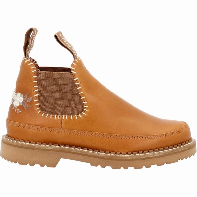 Chaussure Travail Georgia Boot Giant Romeo Floral Embroidered Femme Marron | UIGXZJM-03